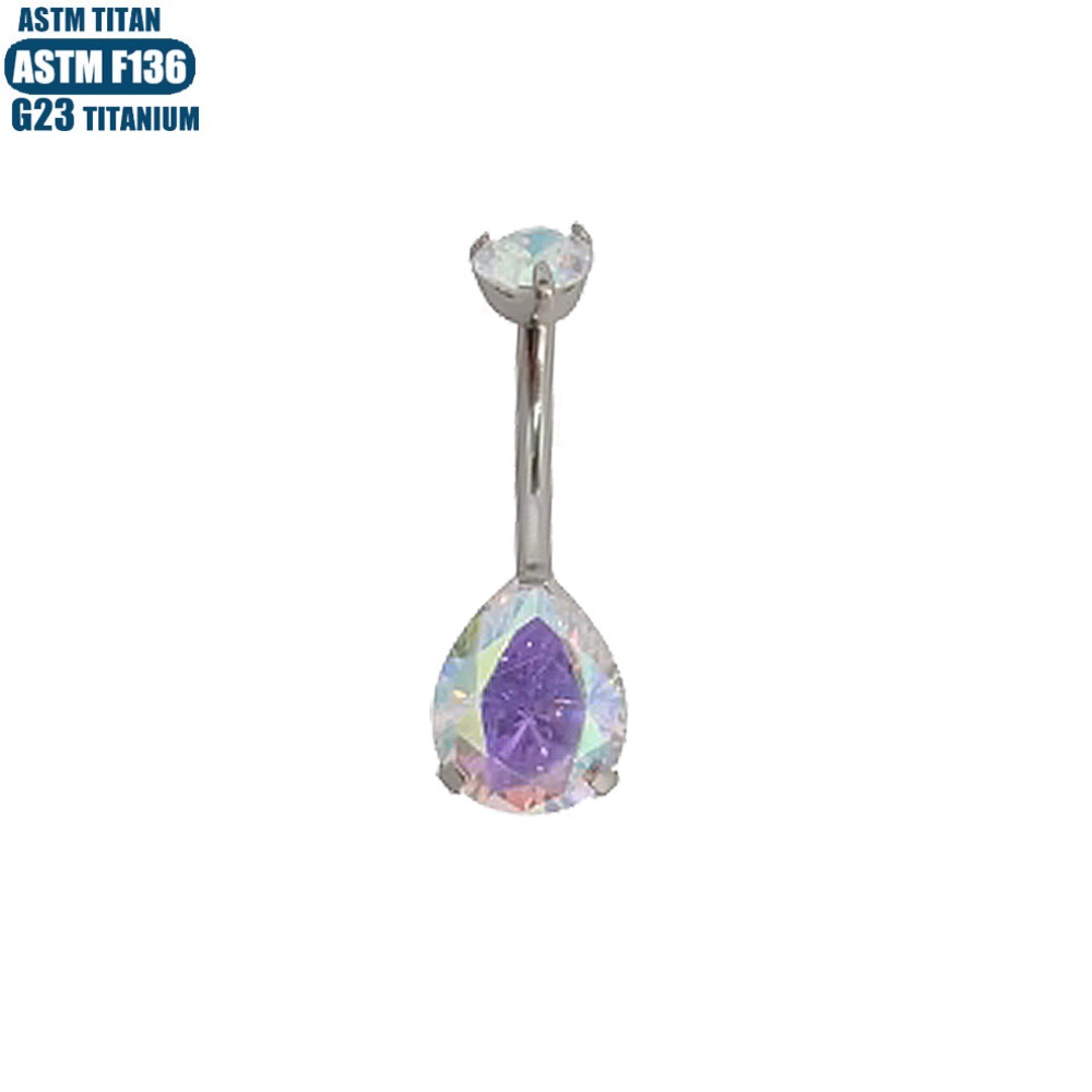 Titanium Alloy Drop Shaped CZ Navel Ring with Inner Threading Belly Button Jewelry DQ037 - Image 3