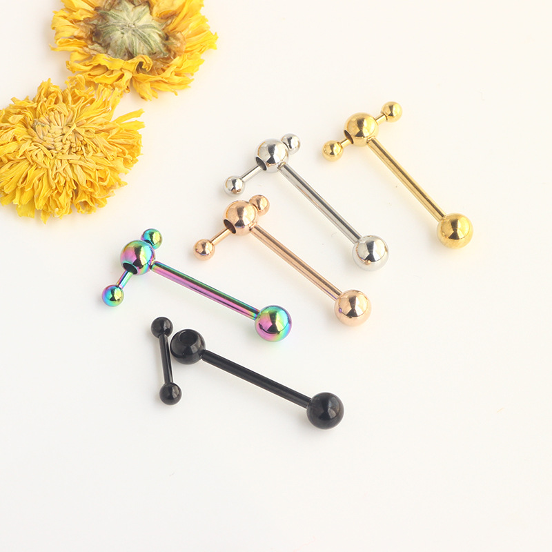New Rose Gold Heart Tongue Nail Stainless Steel Hollow Ball Hammer Tongue Ring Body Piercing Jewelry - Image 2