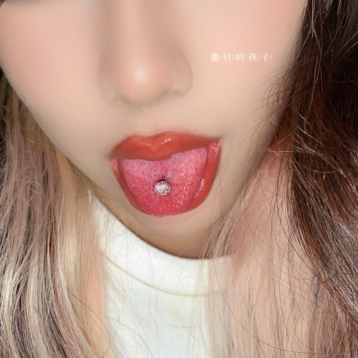 Tongue Nail Hello Kitty Cat Tongue Ring Drop Oil Tongue Barbell 316L Surgical Steel 12mm Bar Length 1.6mm Gauge Body Piercing Jewelry - Image 3