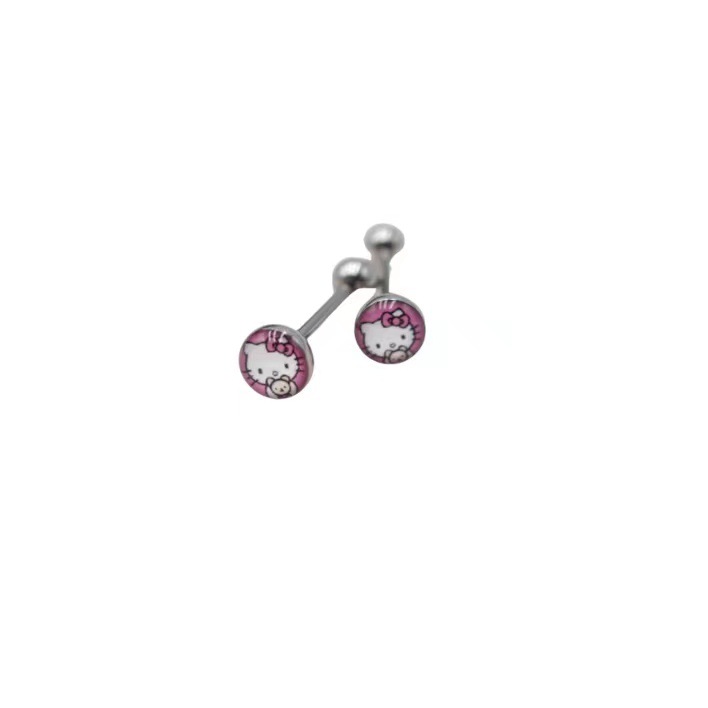 Tongue Nail Hello Kitty Cat Tongue Ring Drop Oil Tongue Barbell 316L Surgical Steel 12mm Bar Length 1.6mm Gauge Body Piercing Jewelry - Image 5