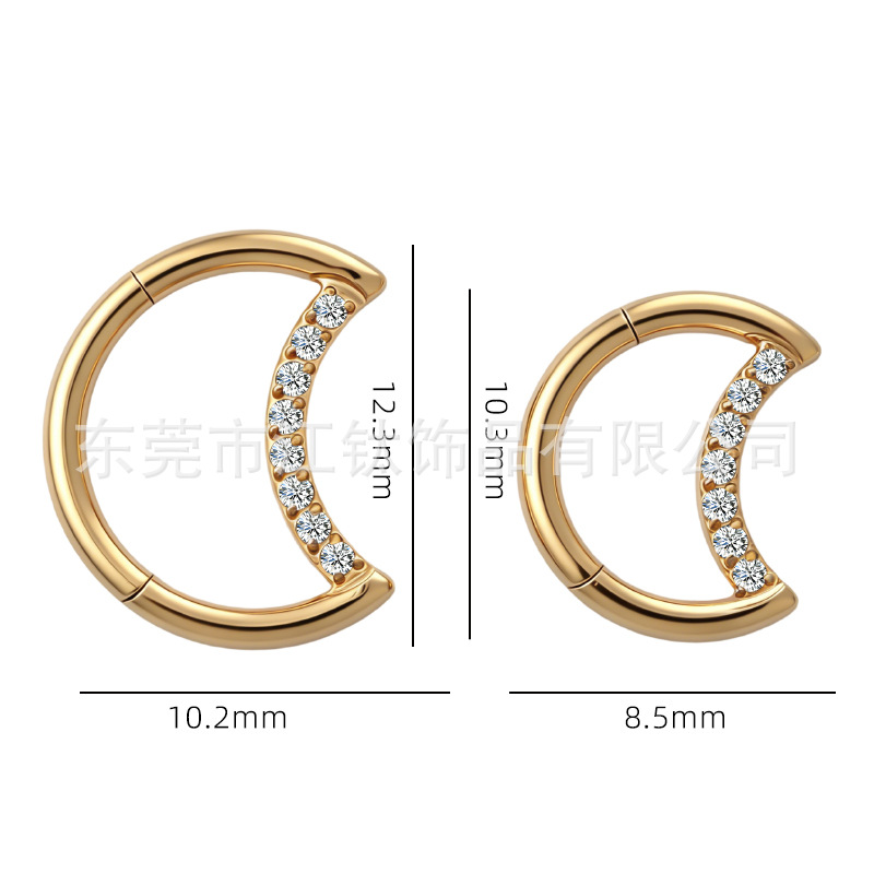 Jiangtai F136 Titanium Moon Zircon Nose Ring G23 Titanium Alloy Seamless Ring - Image 2