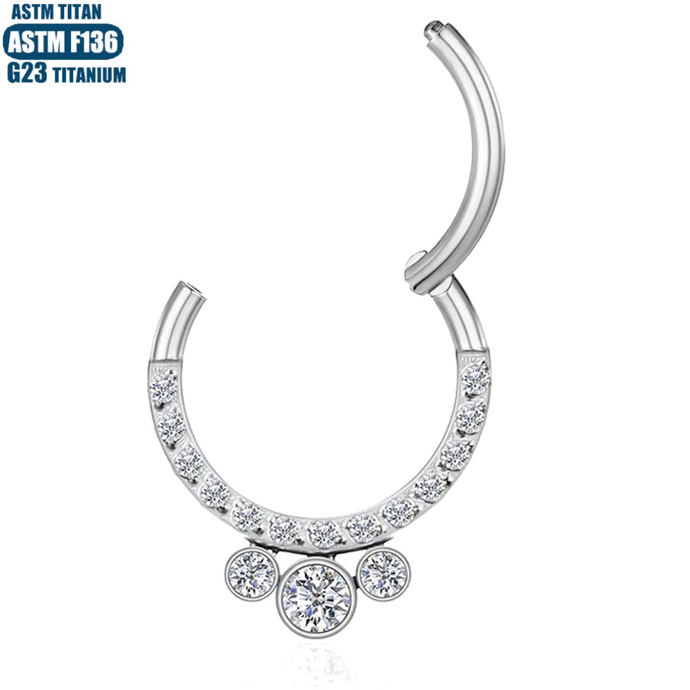 G23 Titanium Hinge Zircon Nose Ring Seamless Open Ring Conch Cartilage Earring - Image 3