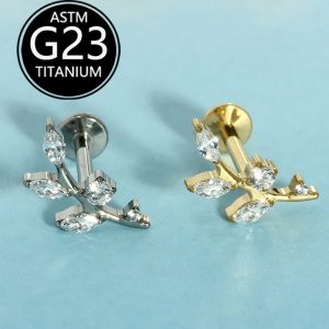 G23 Titanium Leaf-Shaped Zirconia Piercing Jewelry Set for Lip Nose Ear Cartilage