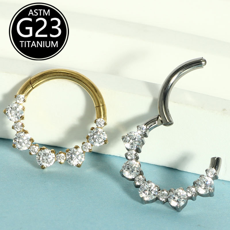 G23 Titanium Alloy Inlaid Zircon Earrings Nose Ring Closed Ring All-Over Titanium Piercing Jewelry Manufacturer Spot Single Sale - Image 2