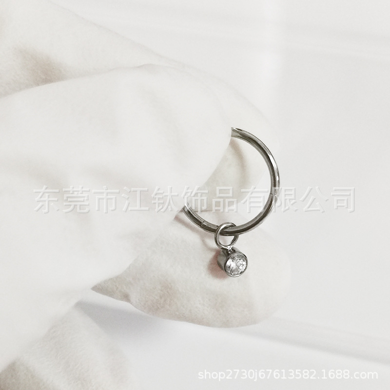 F136 Titanium Nose Ring with Zircon Pendant - G23 Titanium Alloy Lip Ring Cross Border Body Piercing Jewelry - Image 3