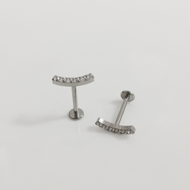 F136 Lip Nail Curved Earring Zircon Set G23 Titanium Alloy Piercing Jewelry Factory Direct - Image 4