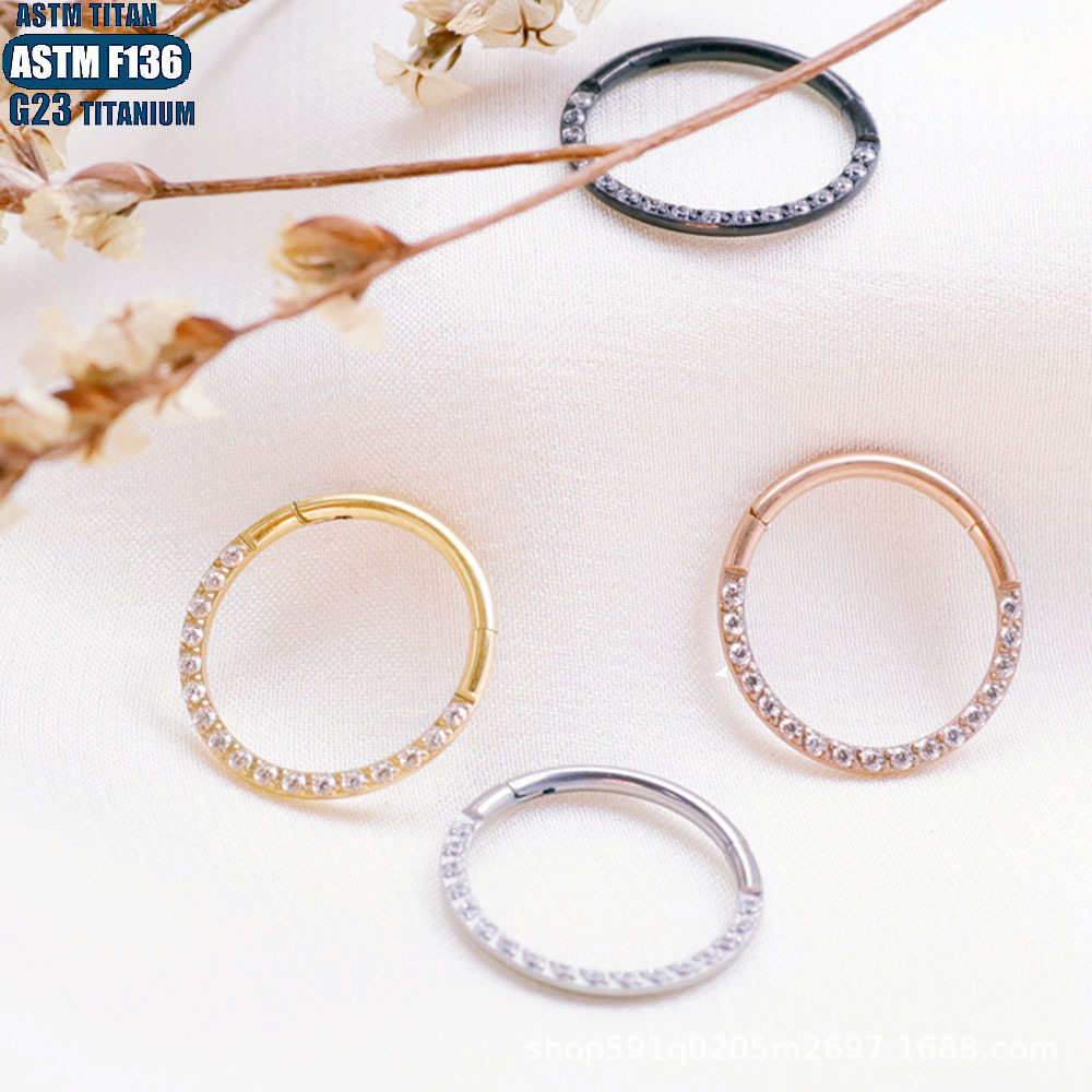 G23 Titanium Alloy Nose Ring with Front Zirconia, Open Ring Hinge Piercing Jewelry, Ear Bone Ring - Image 2