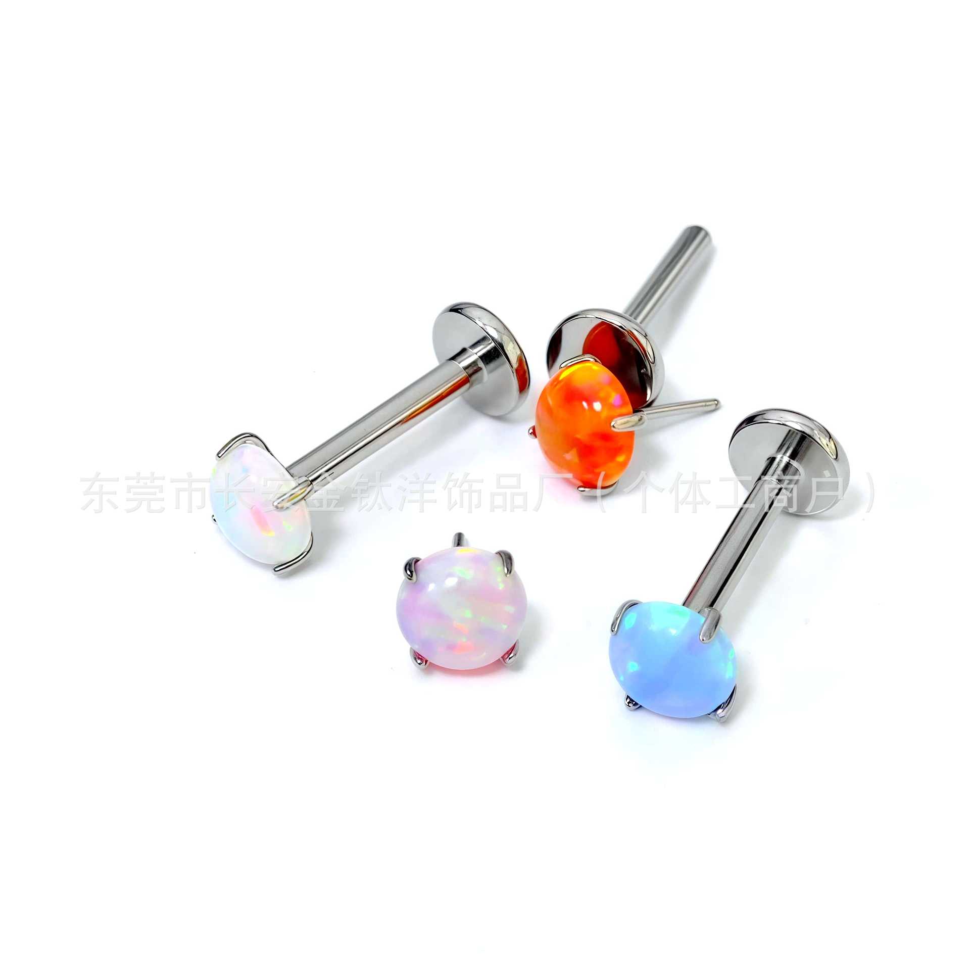 F136 Titanium Pin-Type Flat-Bottom Four-Claw Opal Lip Labret Stud Ear Bone Nail G23 Titanium Alloy Piercing Jewelry - Image 3