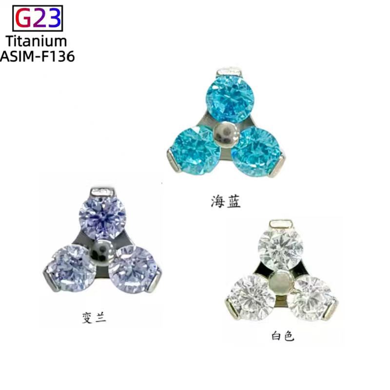 F136 Titanium Alloy Clover Zircon Earrings G23 Titanium New Multi-Color Ear Hole Maintenance Earrings Jewelry Head - Image 3
