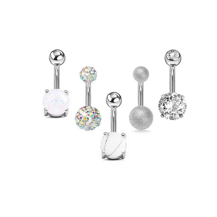 Rose Gold 5-Piece Set Opal Turquoise Navel Ring Zircon Belly Button Piercing Jewelry Stainless Steel - Image 2