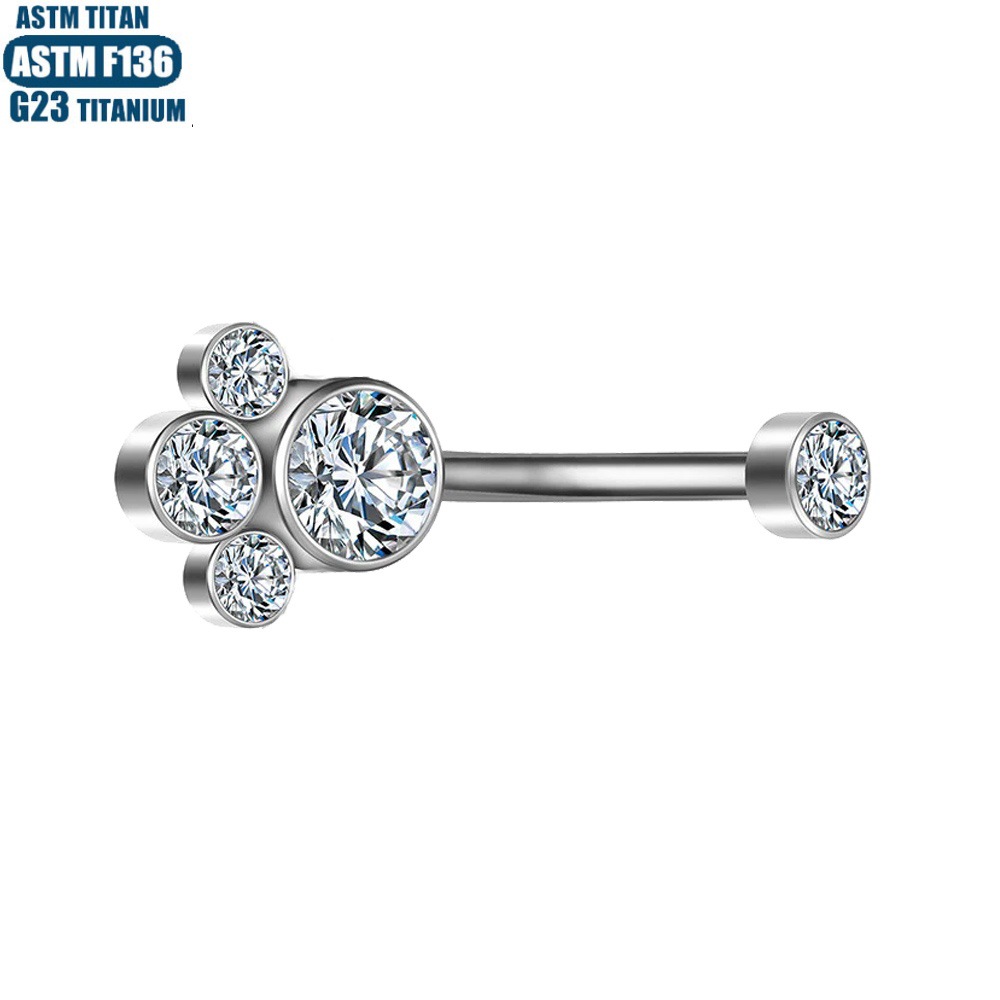 Titanium Belly Button Ring Inner Teeth Set Zircon 14G Body Piercing Jewelry Silver - Image 4