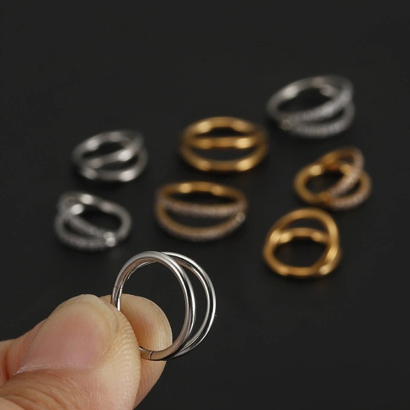 Stainless Steel Septum Ring Closed Hoop Earrings Ear Nail Piercing Jewelry Double Ring Geometric Style - Image 4