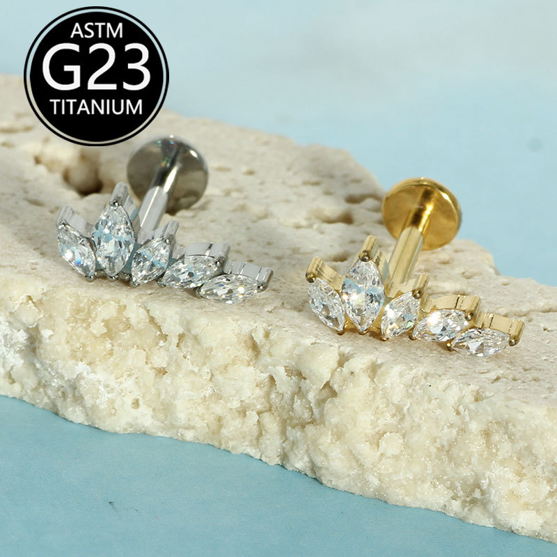 G23 Titanium 16g Ear Bone Nails Five Marquise Zircon Lip Nails Cartilage Nails Cochlear Nails Factory Single Sale - Image 2