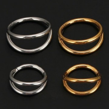 Stainless Steel Septum Ring Closed Hoop Earrings Ear Nail Piercing Jewelry Double Ring Geometric Style - Image 2