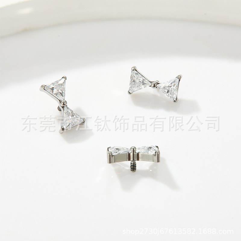 G23 Titanium Ear Cartilage Stud Bow Triangle Zircon Piercing Jewelry Lip Nail for Helix Tragus - Image 4