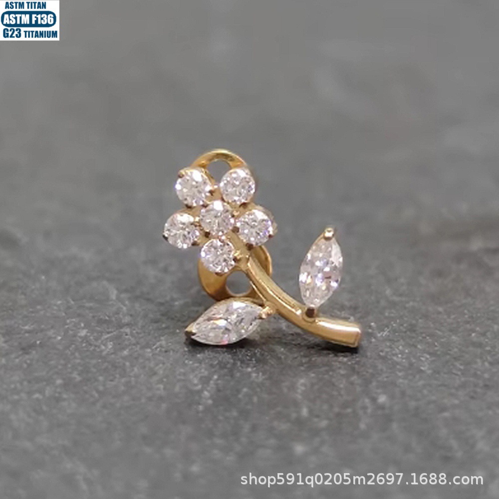 F136 Titanium Alloy Flower-Shaped Zircon Bone Nail Internally Threaded Body Piercing Jewelry Subcutaneous Implant Nail - Image 2