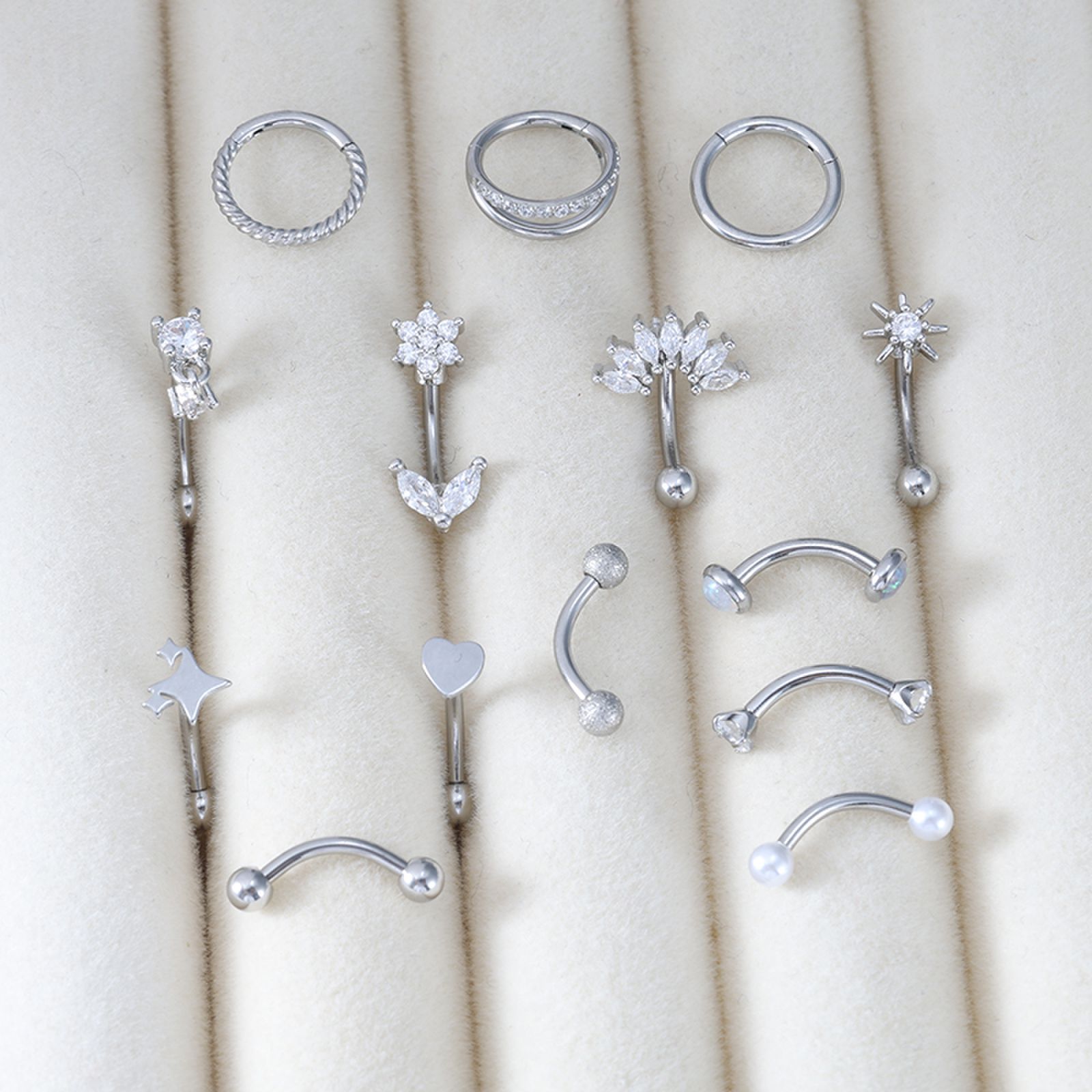 Inlaid Zircon Stainless Steel Eyebrow Barbell - Silver Opal Cartilage Stud for Ear Piercing - Image 3