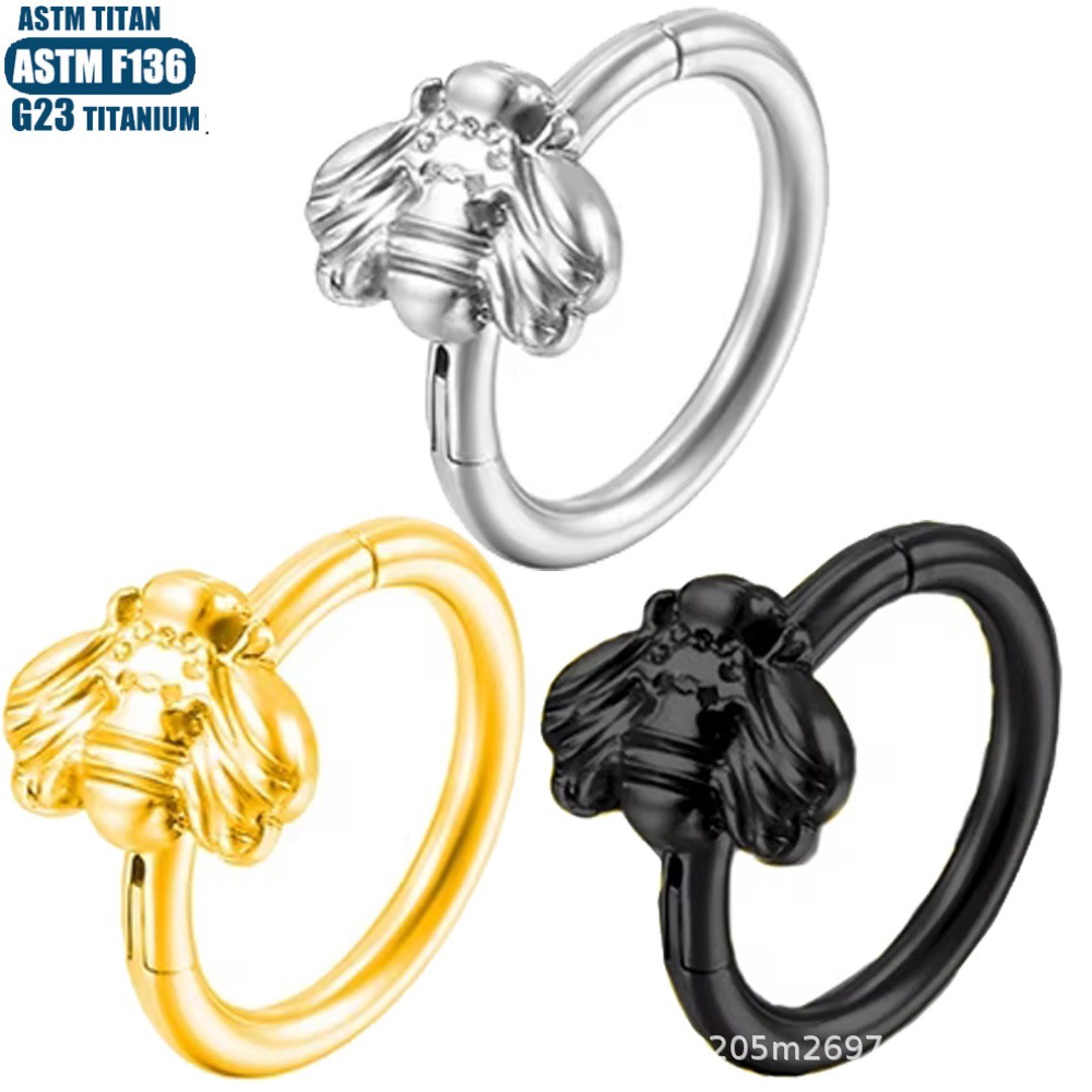 F136 Titanium Piercing Nasal Ring Feather Bee Snake Septum Seamless Ring Tragus Earring - Image 3