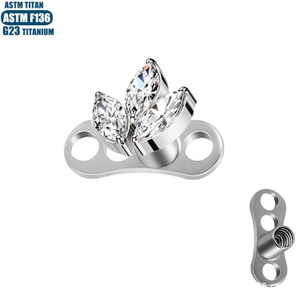 F136 Titanium Alloy Inlaid Diamond Stud Screw-on Dermal Anchor - Fashion Body Piercing Jewelry for Clavicle, Skin Grafting, Surface Piercing - Image 3