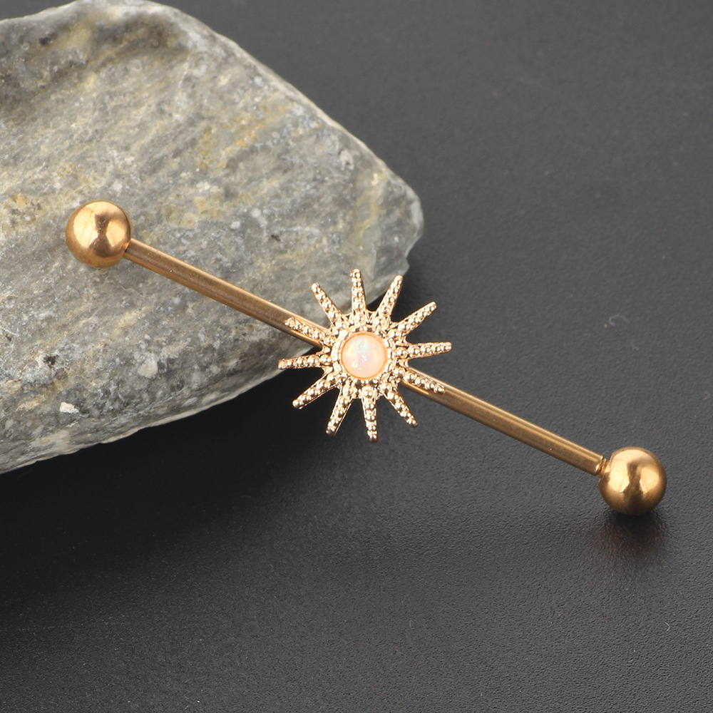 18K Gold Plated Industrial Barbell Star Moon Geometric Cartilage Earring Stainless Steel Body Jewelry - Image 3