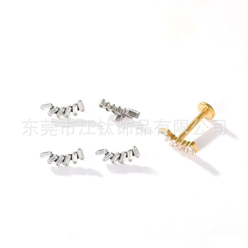 G23 Titanium Alloy Ear Cartilage Stud Zircon Square Body Piercing Jewelry - Image 2