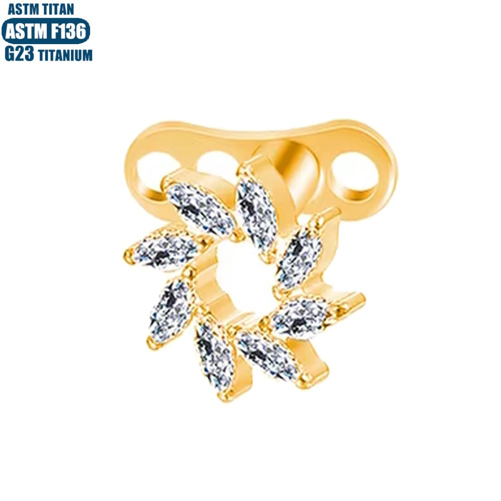 F136 Titanium Flower Diamond Embedding Nail Internal Thread Piercing Jewelry with Base for Clavicle Skin Grafting - Image 3
