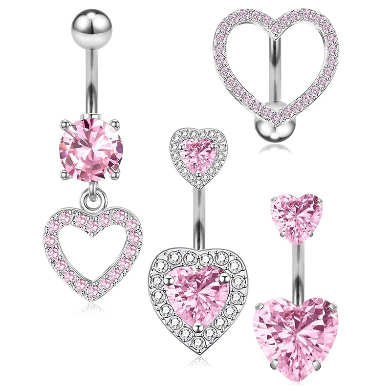 Love Bow Pink Diamond Belly Button Ring Stainless Steel Navel Piercing Jewelry - Image 5