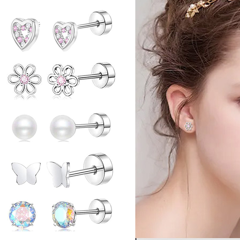 Stainless Steel Gold Electroplated Round Earrings Set with CZ, Heart Shape, Exquisite Ear Piercing Jewelry - Image 3