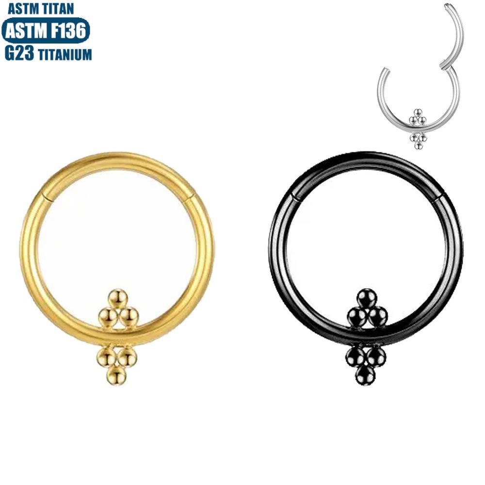 F136 Titanium Perforated Nose Ring with Inner Bead Cluster, Nasal Septum Jewelry, Seamless Zircon Earrings - Image 3