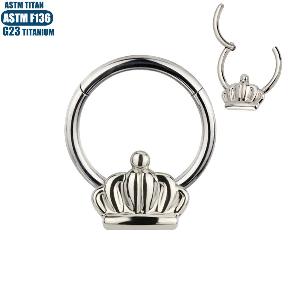 F136 Titanium Alloy Crown Earring Nose Ring Seamless Open Ring Hinge Septum Ring Body Piercing Jewelry - Image 2