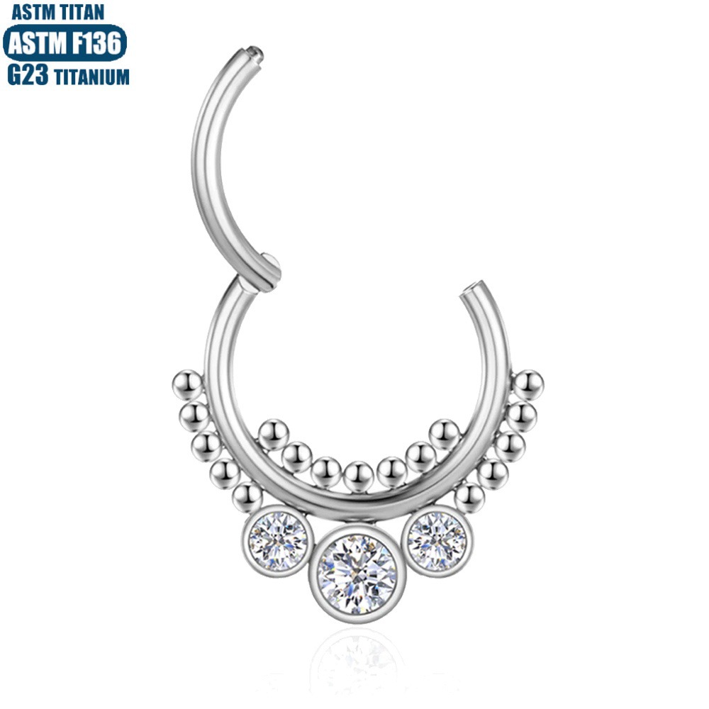 F136 Titanium Nose Ring Seamless Open Ring Hinge Clicker with Zircon Beads Cluster Nasal Septum Piercing Jewelry - Image 3