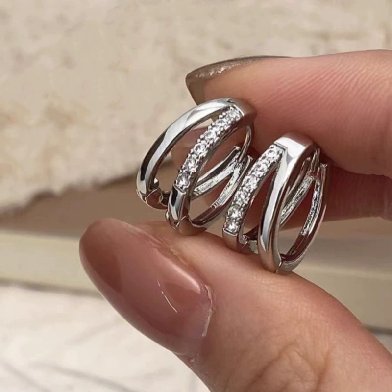 Copper Inlaid Zircon Geometric Double Hoop Earrings - Women's Fashion Hollow Retro Ear Cuffs - Image 4
