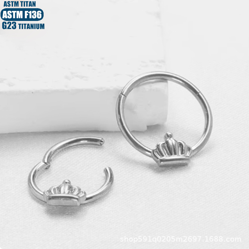 F136 Titanium Alloy Crown Earring Nose Ring Seamless Open Ring Hinge Septum Ring Body Piercing Jewelry - Image 3