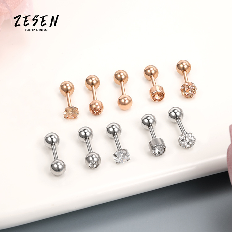 Cross-Border Hot Sale Stainless Steel Zircon Ear Bone Nail Personality Face Slimming Rose Gold Titanium Steel Piercing Ear Studs Factory Direct Supply - Image 3