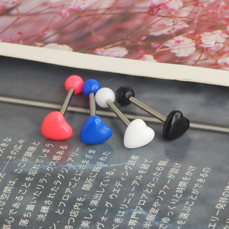 Heart Acrylic Tongue Barbell Star Shape 316L Surgical Steel Tongue Ring Breast Ring Wholesale 5 Colors - Image 3