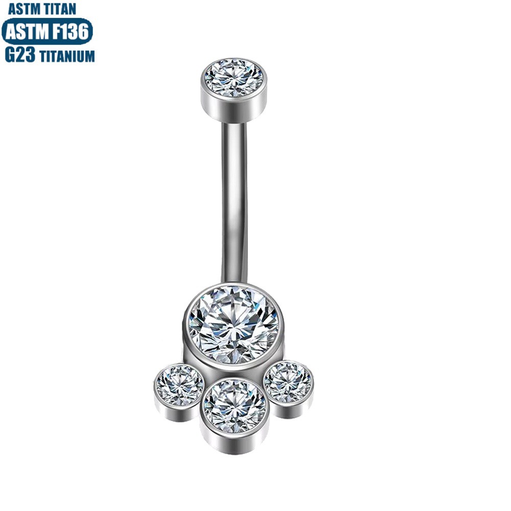 Titanium Belly Button Ring Inner Teeth Set Zircon 14G Body Piercing Jewelry Silver - Image 3