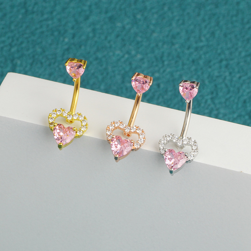 Stainless Steel Belly Button Ring with Wings Love Design - Gold Pink Flower Belly Nail System Body Piercing - Image 5