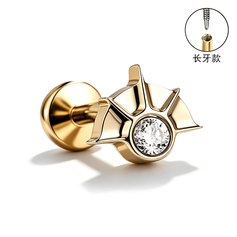F136 Titanium Alloy Ear Studs, Finely Carved Ear Bone Studs, Long Tooth Style with Zirconia, Lip Studs, G23 Titanium Body Piercing Jewelry - Image 3