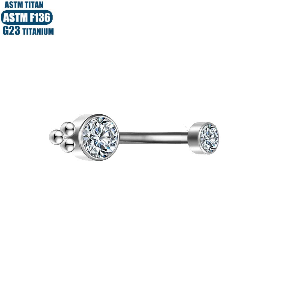 Factory Wholesale Diamond Belly Button Ring Implant Grade F136 Titanium Alloy Belly Piercing Jewelry Silver 1.6x10mm - Image 3