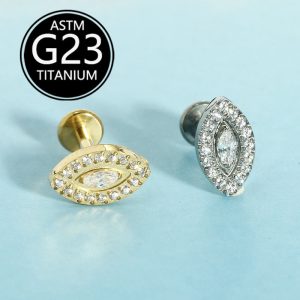F-136 Full Diamond Demon Eye Titanium Piercing Jewelry Internal Thread Lip Stud Earring Marquise Zircon