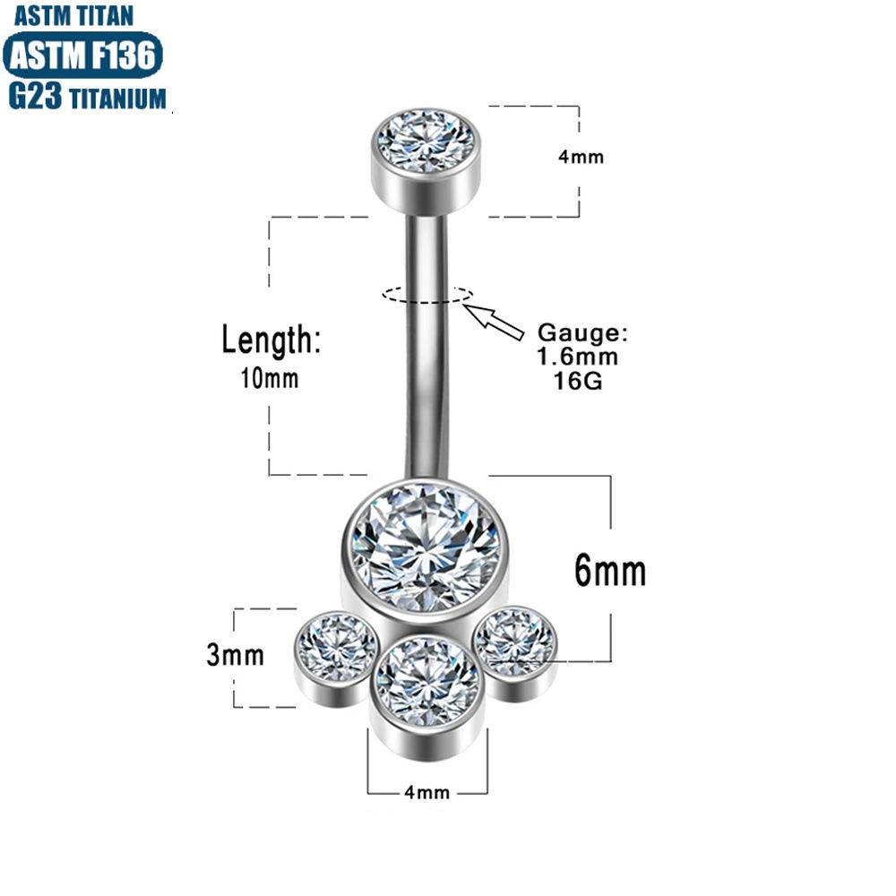 Titanium Belly Button Ring Inner Teeth Set Zircon 14G Body Piercing Jewelry Silver - Image 2