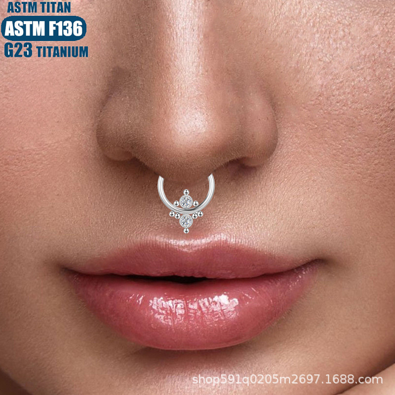 G23 Titanium Hinge Nose Ring Inner Outer Zircon Bead Cluster Seamless Ring Nasal Septum Ring Piercing Nose Ornament Conch Earrings - Image 4