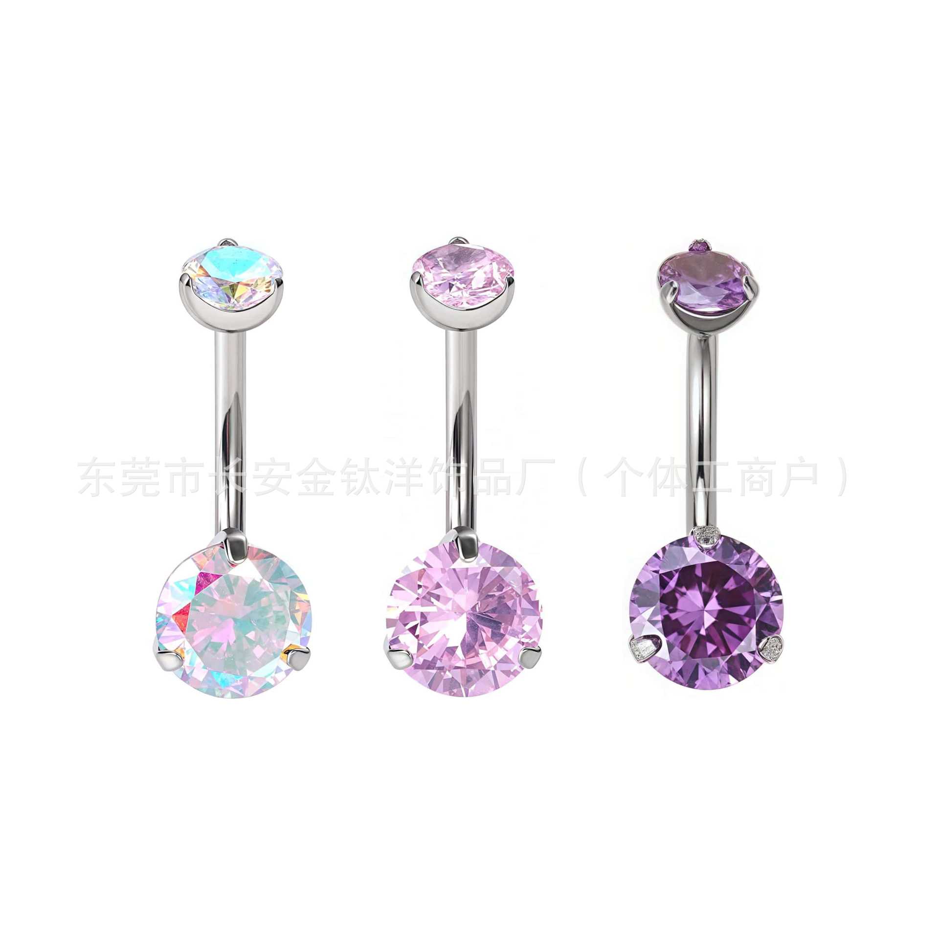 F136 Titanium Internal Thread Three-Claw Double-Headed 5A Zircon Navel Ring G23 Titanium Alloy Body Piercing Jewelry - Image 3