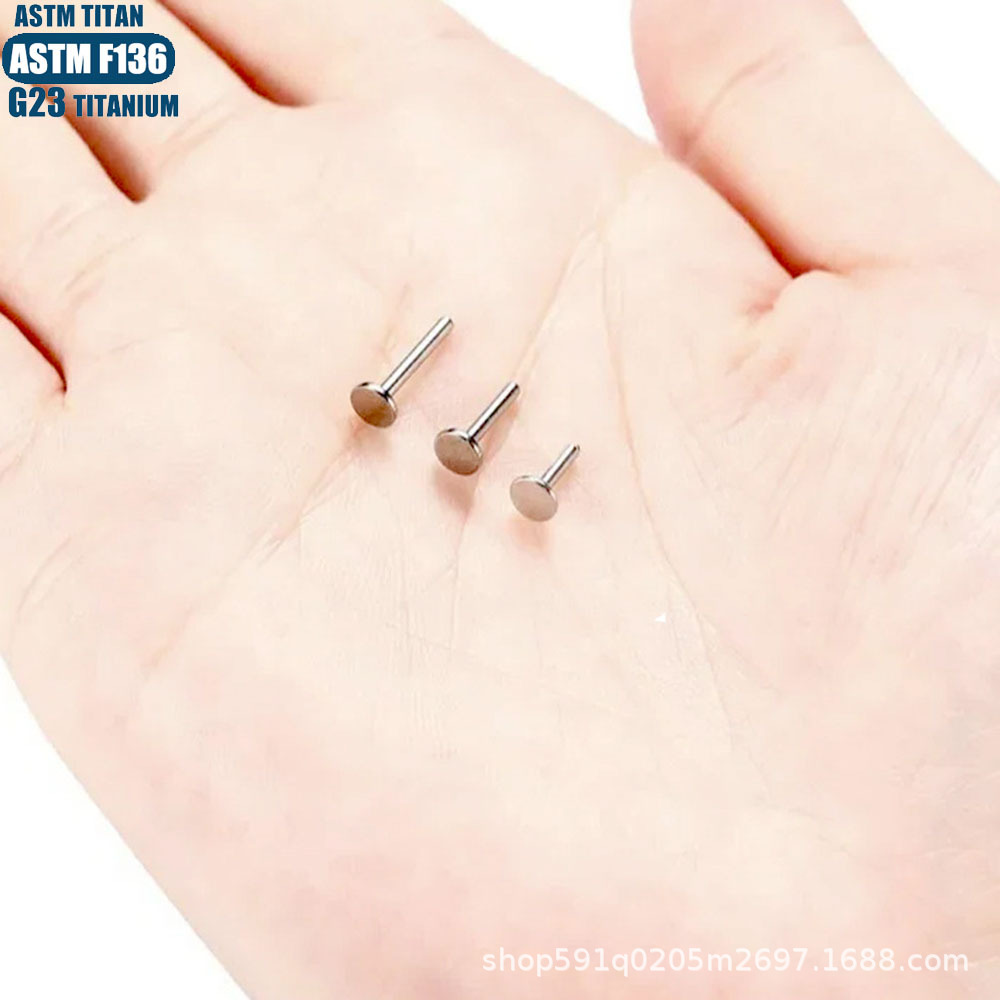 F136 Titanium Flat Bottom Lip Nail Rod Inner Teeth Round Base Piercing Jewelry 16G Labret Stud Replacement Bar - Image 4