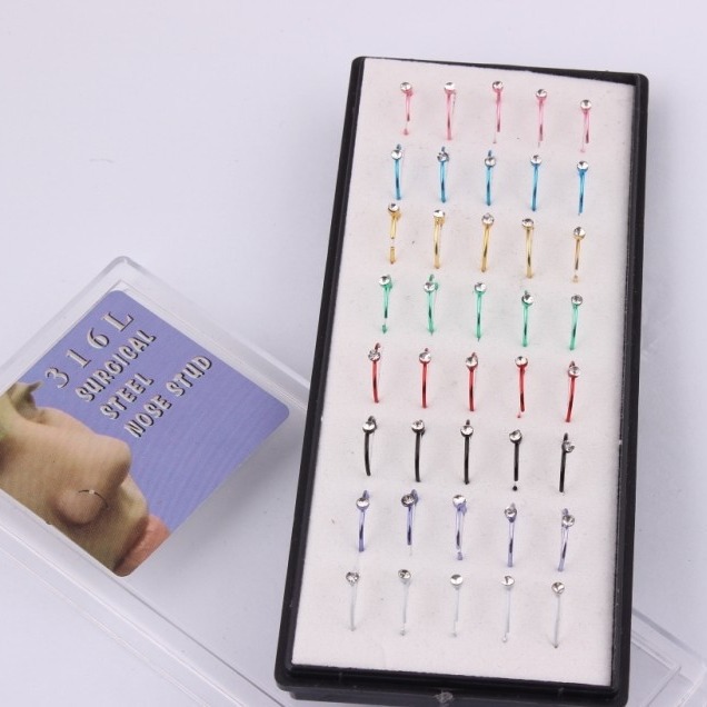Rhinestone Nose Stud Korean Style Fashion Piercing Jewelry Invisible Small Earrings Color Nose Stud 40/Box - Image 3