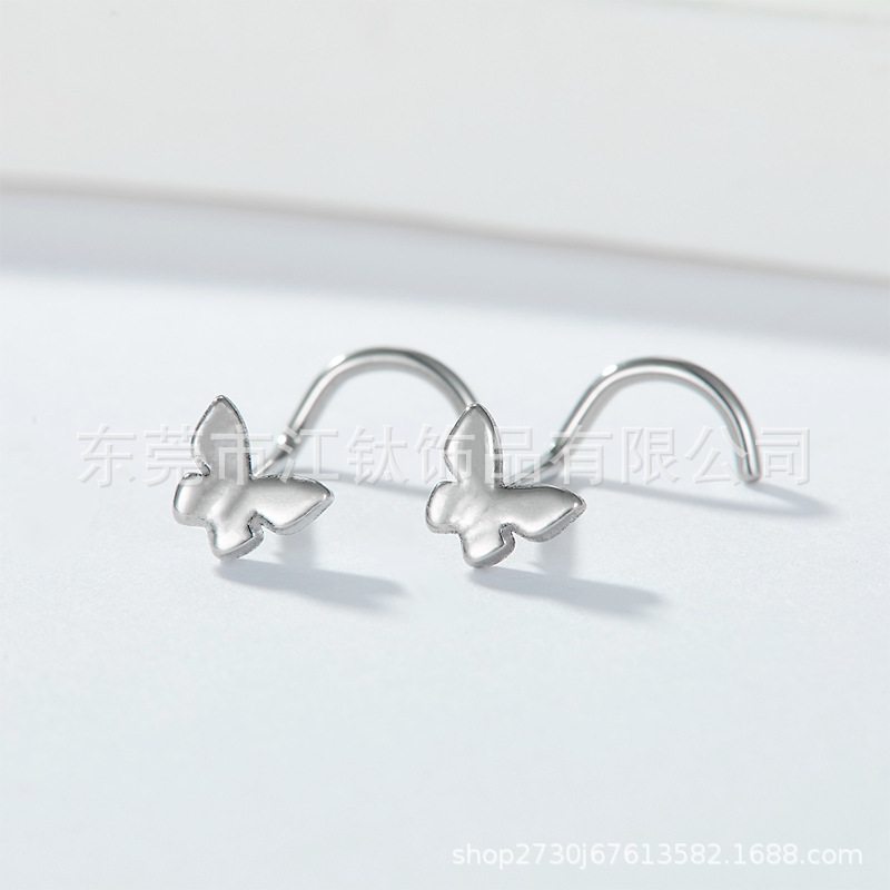 Butterfly Nose Nail S-Rod G23 Titanium Alloy Nose Ring Body Piercing Jewelry - Image 2