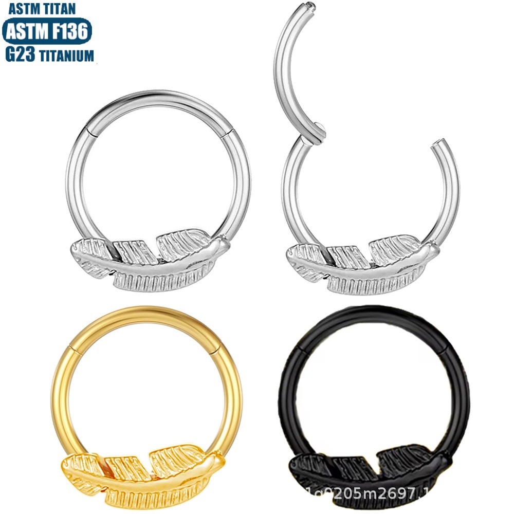 F136 Titanium Piercing Nasal Ring Feather Bee Snake Septum Seamless Ring Tragus Earring - Image 2
