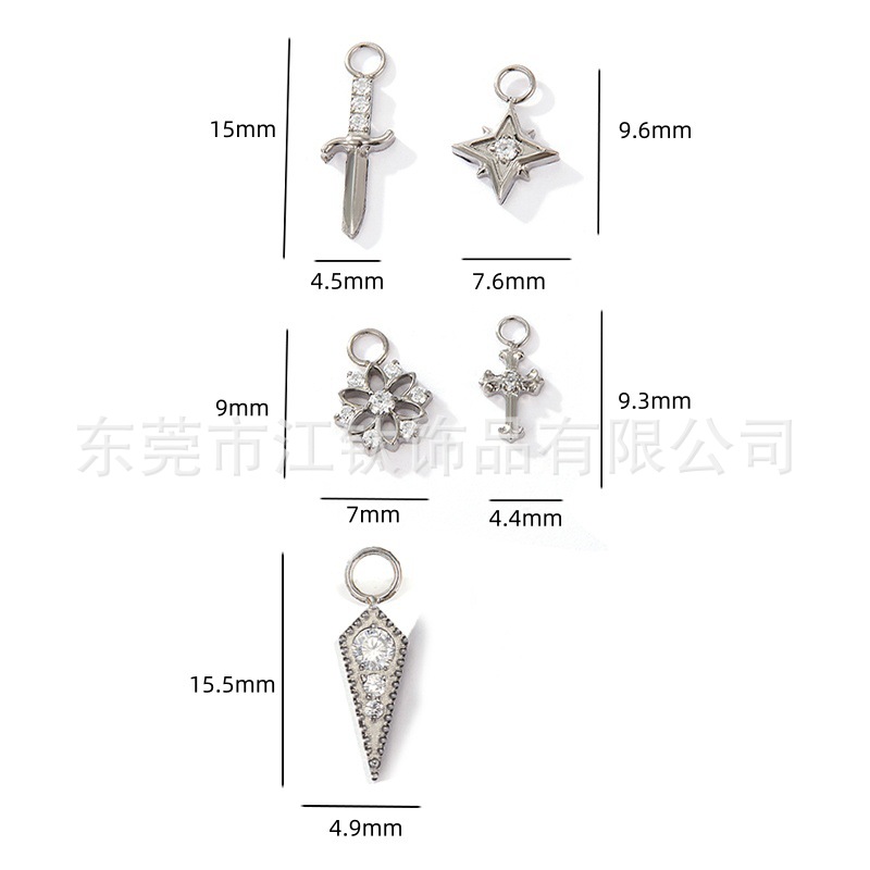 F136 Titanium Running Ring Pendant Sword Snowflake Rhombus Diamond-Studded Pendant G23 Titanium Body Piercing Earring Accessory - Image 5