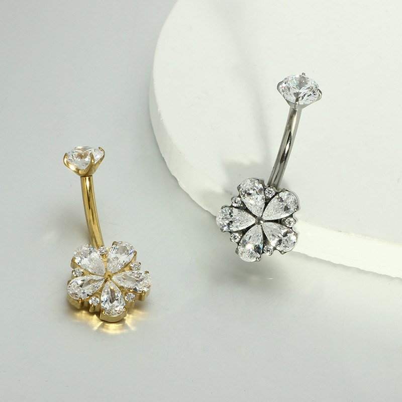 G23 Titanium Navel Nail Inlaid with Zircon Flower Body Piercing Jewelry - Wholesale - Image 4