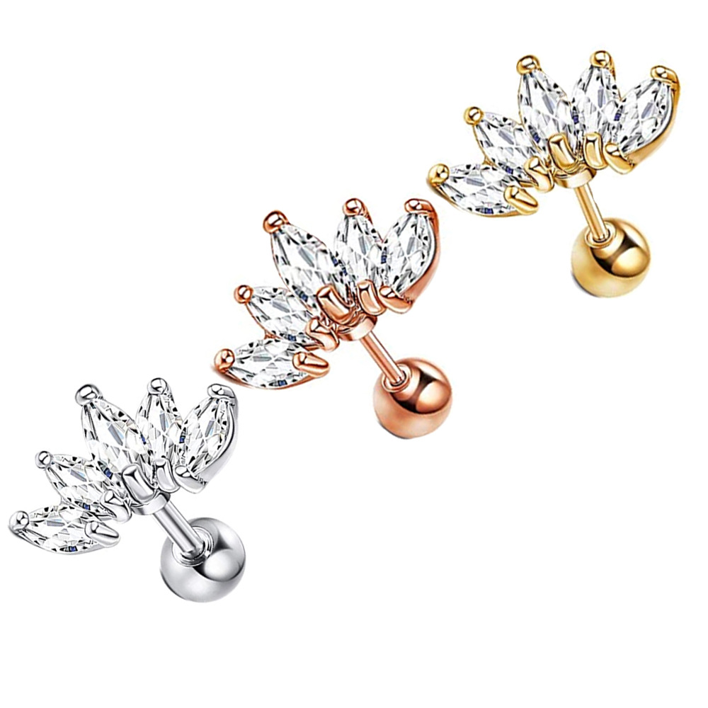 10-Piece Set CZ Flower Women's Ear Bone Nail Screw Earrings Piercing Jewelry Ear Studs Lip Nail Lip Ring Body Piercing - Image 3